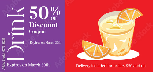 Drink 50% Discount Gift Voucher Card Vector Design