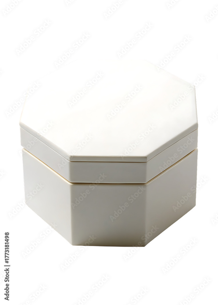 Fototapeta premium White Octagonal Box with Lid on Black Background Keywords: box, container, octagonal, geometric