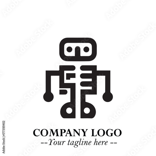 Circuit Robot Logo Symbol in Black on the White Background with Futuristic Tech Design
