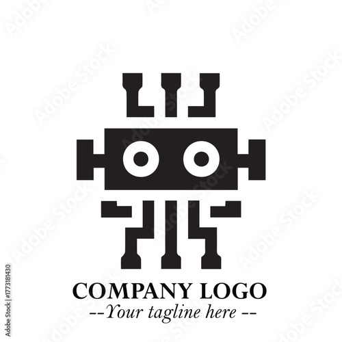 Circuit Robot Logo Symbol in Black on the White Background with Futuristic Tech Design
