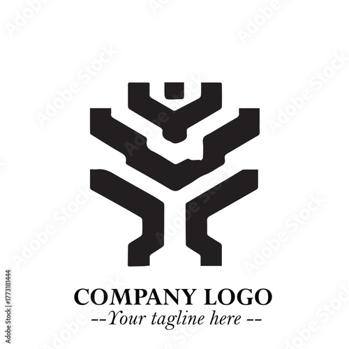 Circuit Robot Logo Symbol in Black on the White Background with Futuristic Tech Design
