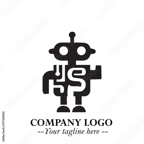 Circuit Robot Logo Symbol in Black on the White Background with Futuristic Tech Design
