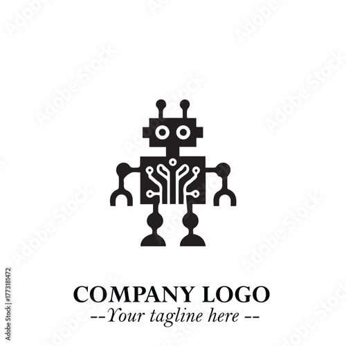 Circuit Robot Logo Symbol in Black on the White Background with Futuristic Tech Design
