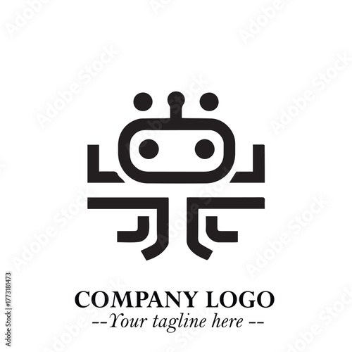 Circuit Robot Logo Symbol in Black on the White Background with Futuristic Tech Design
