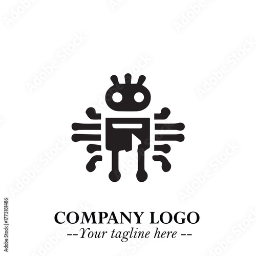 Circuit Robot Logo Symbol in Black on the White Background with Futuristic Tech Design

