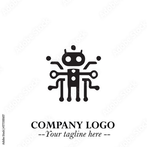 Circuit Robot Logo Symbol in Black on the White Background with Futuristic Tech Design
