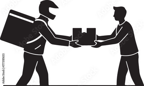 Delivery Service Icon Courier Handing Over a Package to a Customer, Illustrating E-commerce, Logistics, and Fast Shipping Concepts.