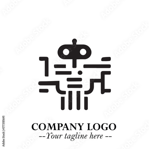 Circuit Robot Logo Symbol in Black on the White Background with Futuristic Tech Design
