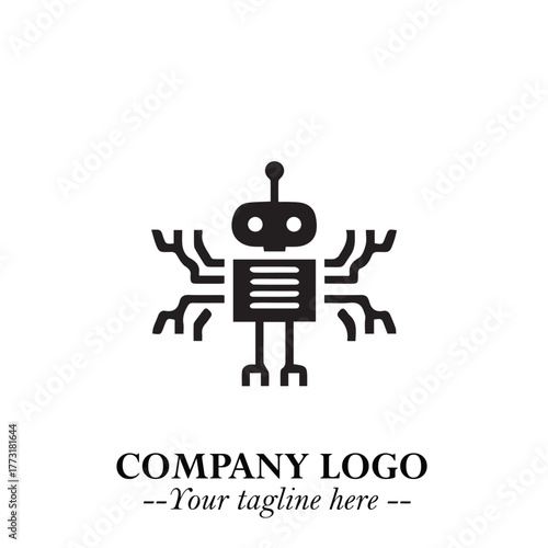 Circuit Robot Logo Symbol in Black on the White Background with Futuristic Tech Design
