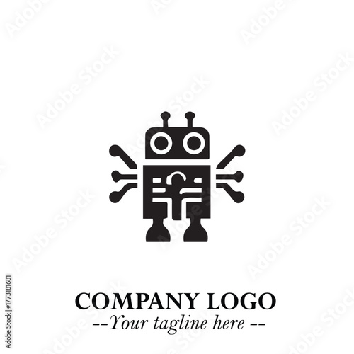 Circuit Robot Logo Symbol in Black on the White Background with Futuristic Tech Design
