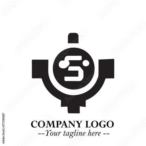 Circuit Robot Logo Symbol in Black on the White Background with Futuristic Tech Design
