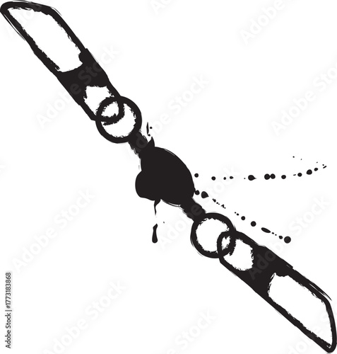 スナップ・釣り糸どめの墨絵の釣り道具シルエットイラスト