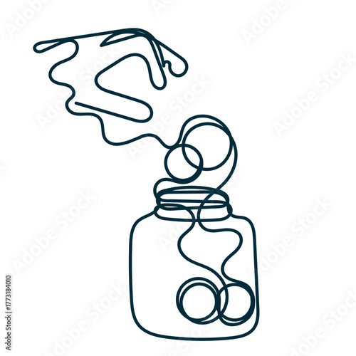 continuous line drawing hand put coin in to the jar