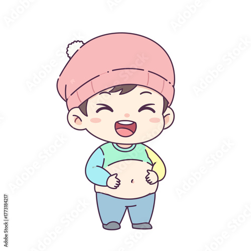 Happy Chubby Baby Cartoon Laughing in Pink Hat