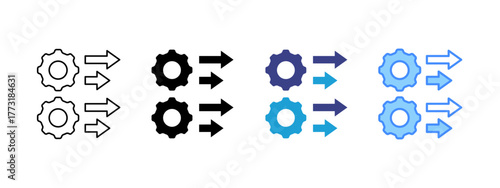 Process icon set multiple style collection