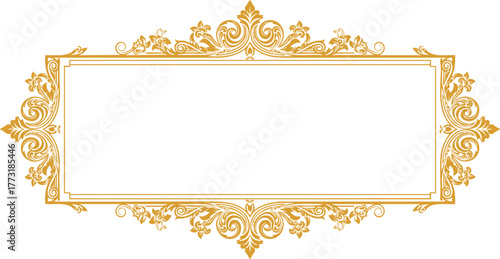 Elegant golden ornamental frame with vintage flourishes perfect for announcements