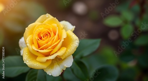 Radiant Yellow Rose Blossom in Natural Garden Setting.