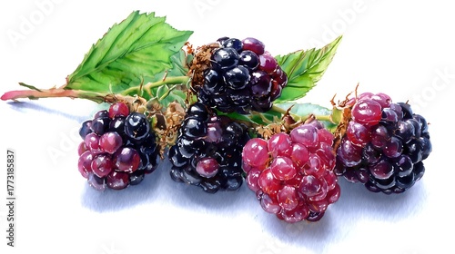 Blackberries and leaves on a vine