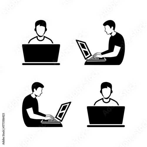 logo design illustration of a person holding a laptop, office, office worker, worker, employee, workplace, worker, businessman, finance, man, people, hand, symbol, icon, design, computer, concept
