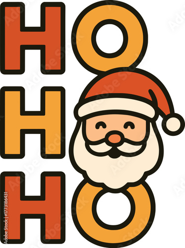 Festive flat vector with Santa face and hat, cheerful Christmas illustration