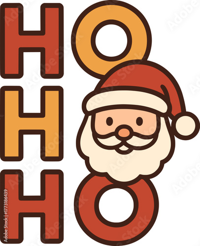 Festive flat vector with Santa face and hat, cheerful Christmas illustration