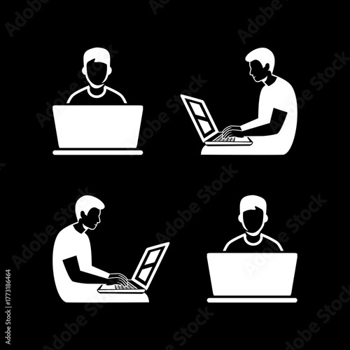 logo design illustration of a person holding a laptop, office, office worker, worker, employee, workplace, worker, businessman, finance, man, people, hand, symbol, icon, design, computer, concept