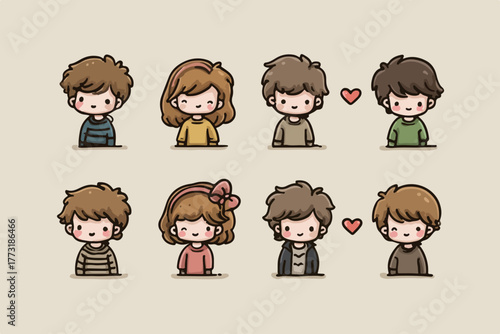 Ensemble d'illustrations vectorielles de personnages mignons et stylisés pour diverses utilisations créatives.