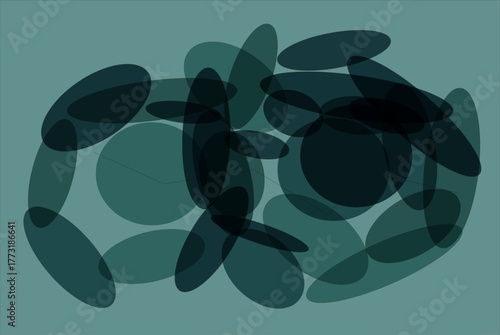 Vertical Abstract Vector of Overlapping Ovals and Circles in Dark Teal and Greenish-Blue