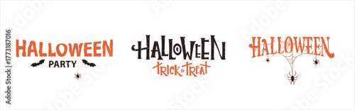 Halloween typography set with spiders and cobweb