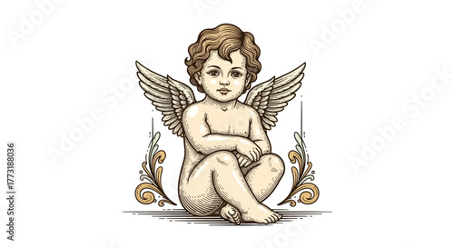 Vintage Cherub Vector Illustration for Print and Web Design