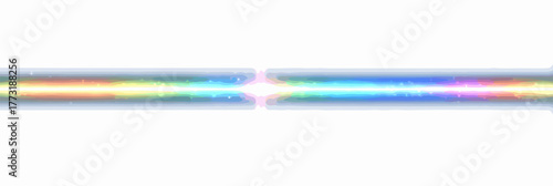 Vecteur abstrait de lumière arc-en-ciel traversant l'espace, concept d'énergie et de mouvement.