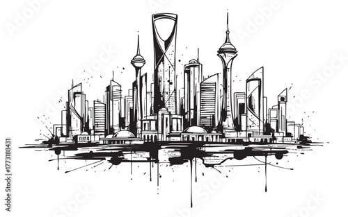 Jeddah Saudi Arabia City Skyline Sketch Engraving Vector Illustration