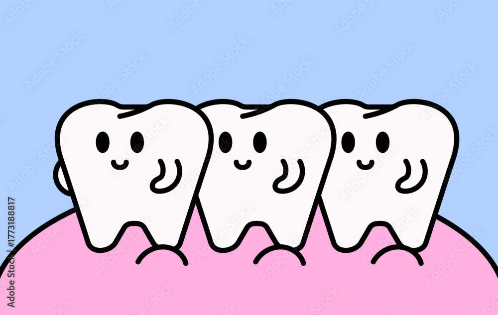 Obraz premium Happy smiling teeth characters cartoon vector illustration