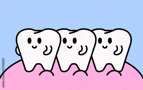 Happy smiling teeth characters cartoon vector illustration