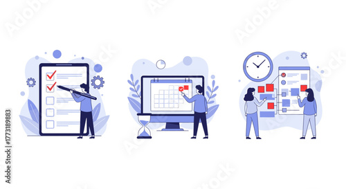 Teamwork and planning with checklist, calendar, and sticky notes on