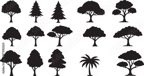 Diverse Silhouette Collection of Trees A Natural Forest Variety in Black
