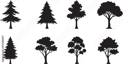 Silhouettes of Various Trees A Collection of Artistic Tree Shapes and Outlines for Design and Creative Projects