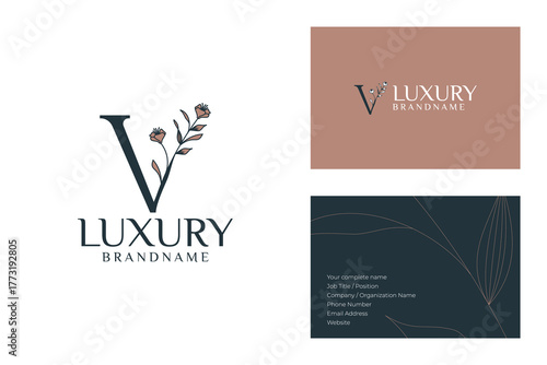 Elegant Floral Logo and Luxury Brand Identity with Business Card
