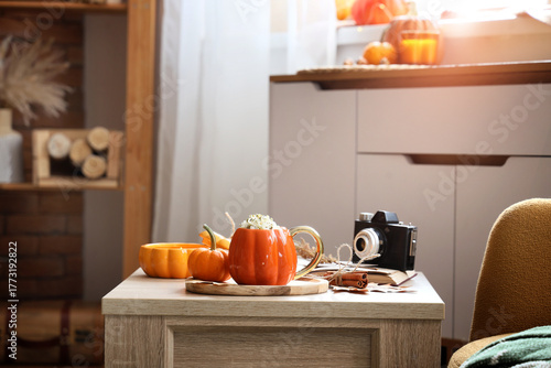 Cup of pumpkin latte with c...