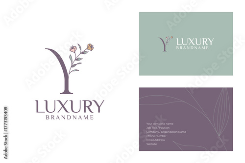 Elegant Floral Logo and Luxury Brand Identity with Business Card