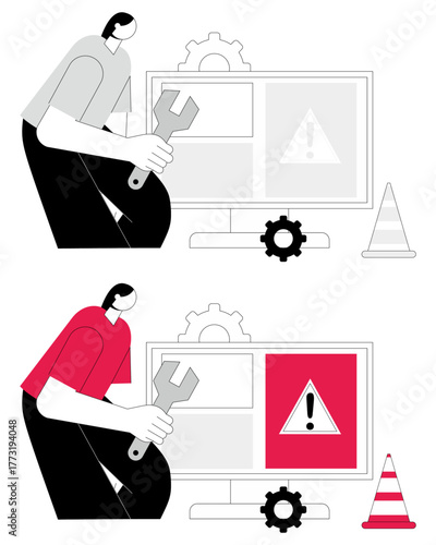 Website under construction technical difficulties flat illustration,Website Under Construction Page Banner