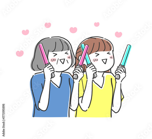 親子で推し活を楽しむイラスト素材