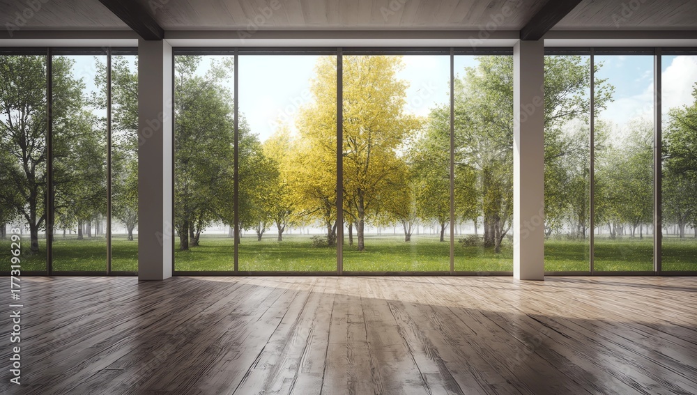 Fototapeta premium Interior with landscape view 