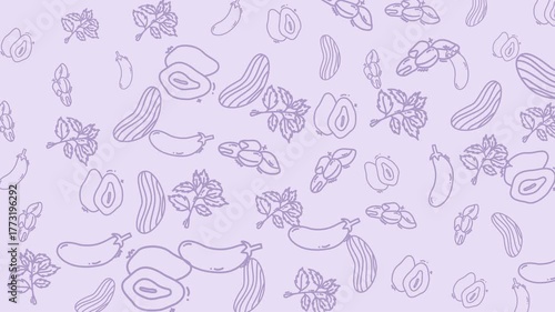 Seamless Vegetable Pattern With Carrots And Peas On Lavender Purple Background For Fabrics