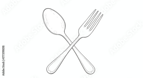 Spoon and fork crossed minimalist kitchen utensil vector illustration.
