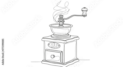 Vintage coffee grinder minimalist kitchenware vector illustration.