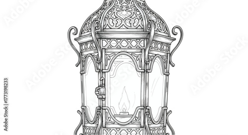 Carousel amusement ride vintage decorative line art vector illustration.