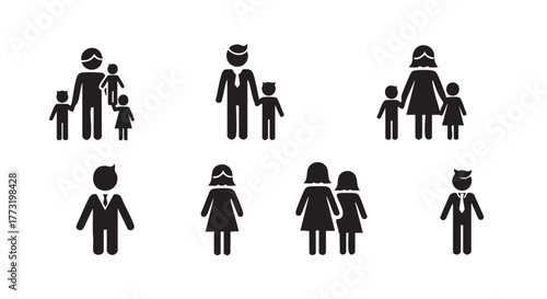 Family and professional figures in simple icon set representation