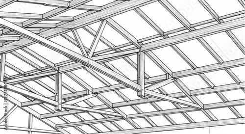 Roof truss structure engineering architecture vector line art illustration.