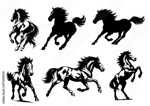 馬のシルエット年賀状素材セット